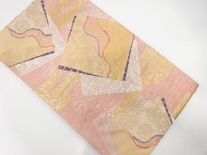 未使用品　色紙に流水・花古典柄模様織り出し袋帯